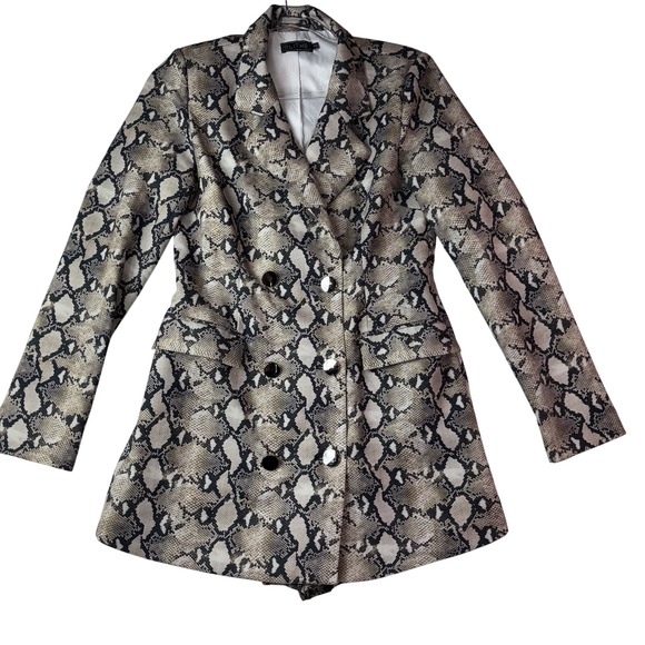 BLITHE Blazer Mini Dress Built In Shorts Suit Jacket Snake Neutral Size Medium - Picture 1 of 14